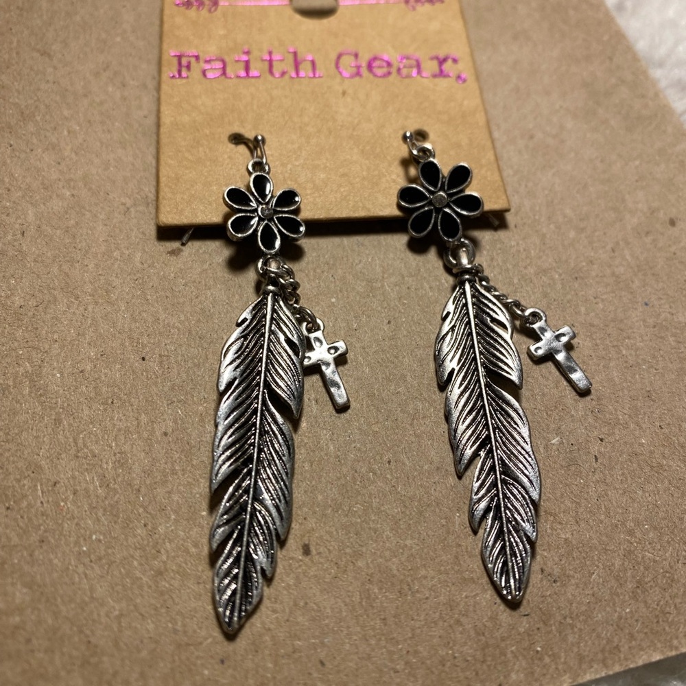 Earrings cross and feather